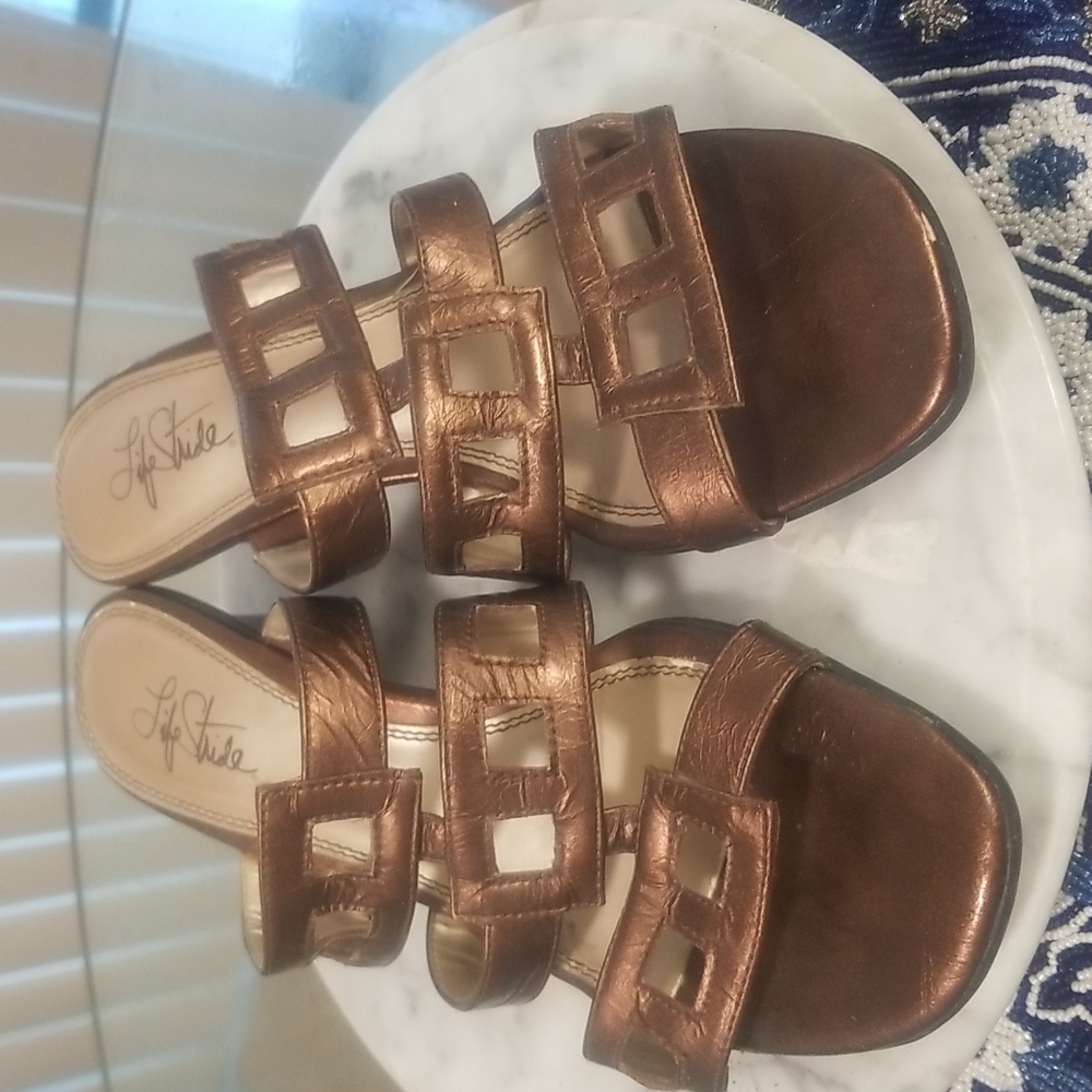 Life Stride Shore Strappy Slip On High Heel Sandals Bronze Women's Size 10M